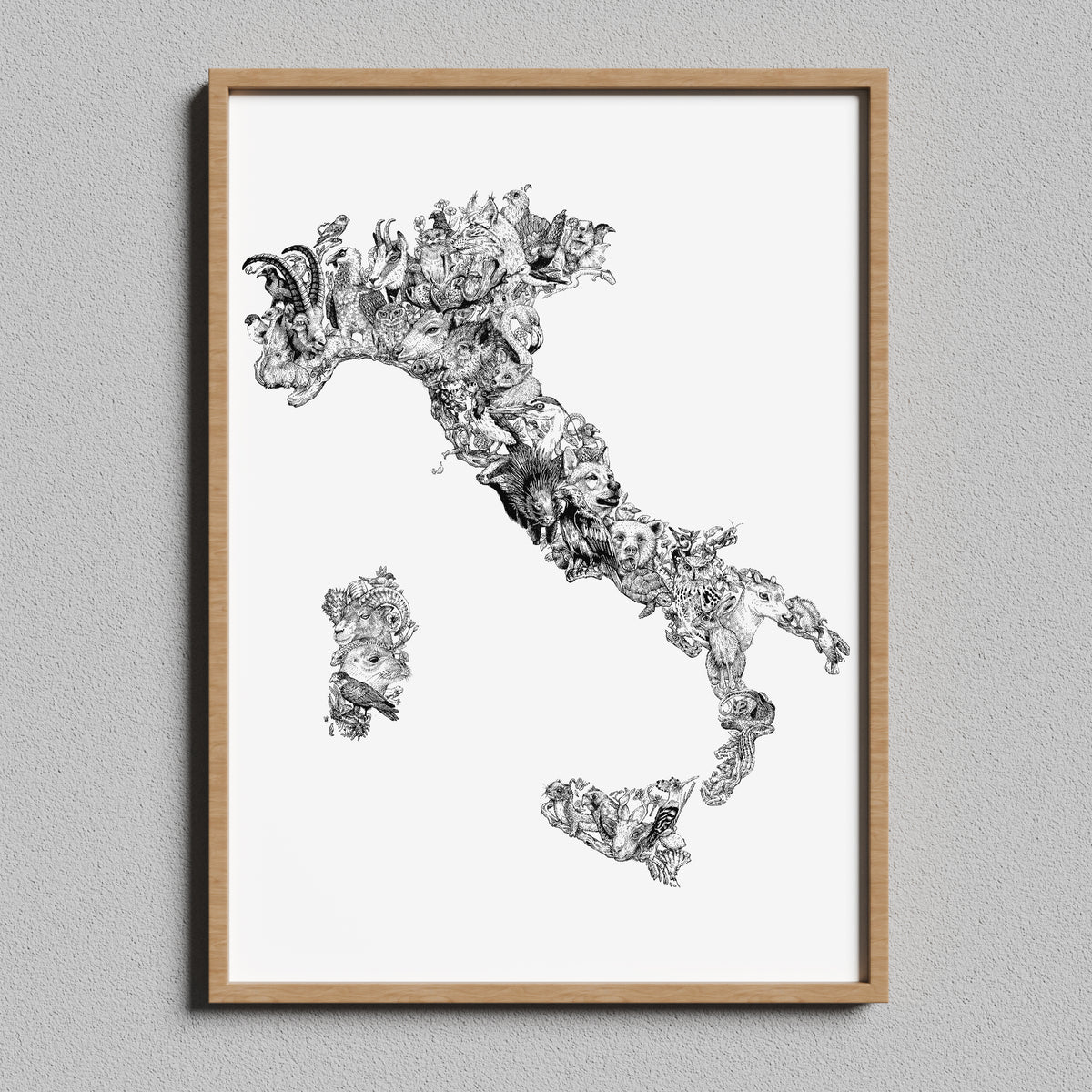Italy Wildlife Map - A3 Giclée Fine Art Print