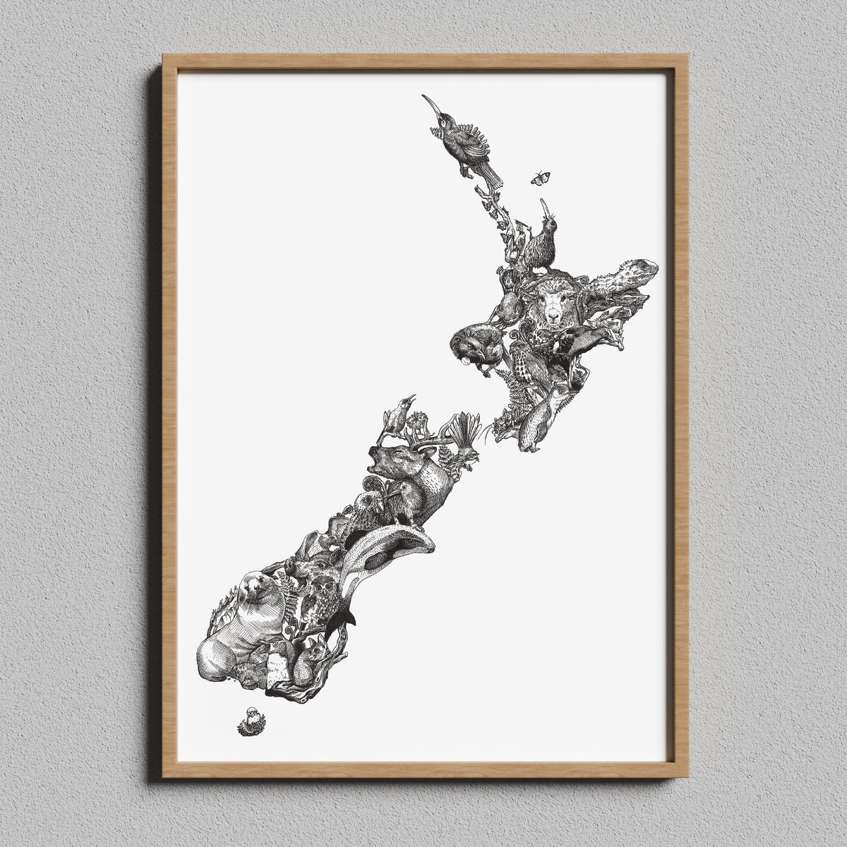New Zealand Wildlife Map - A3 Giclée Fine Art Print