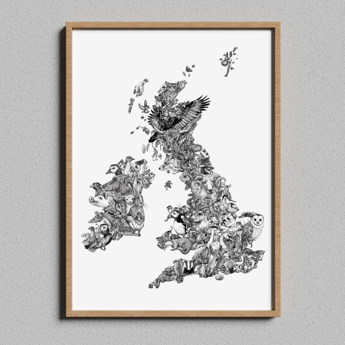 Great Britain & Ireland Wildlife Map - A3 Giclée Fine Art Print