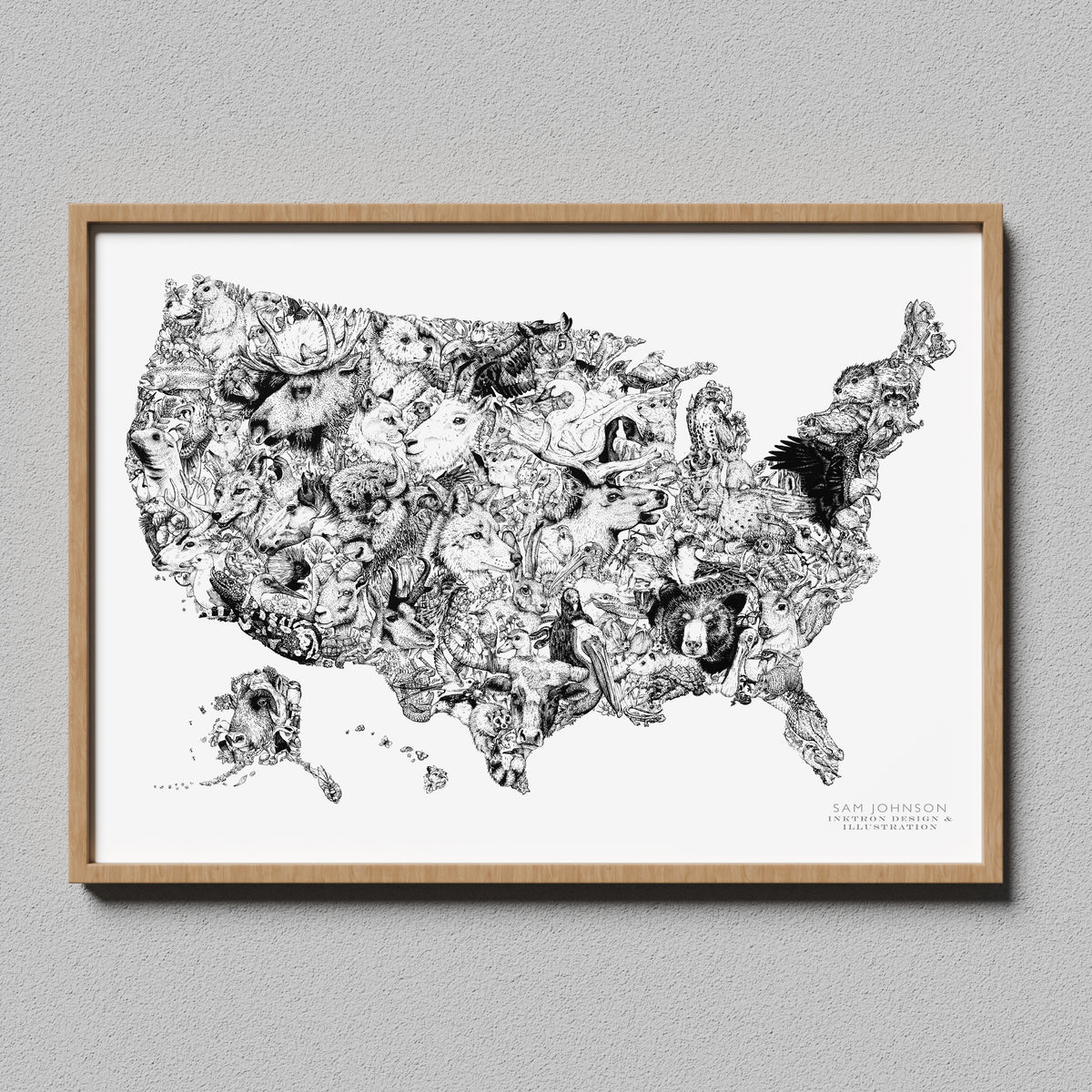 USA Wildlife Map - A3 Giclée Fine Art Print