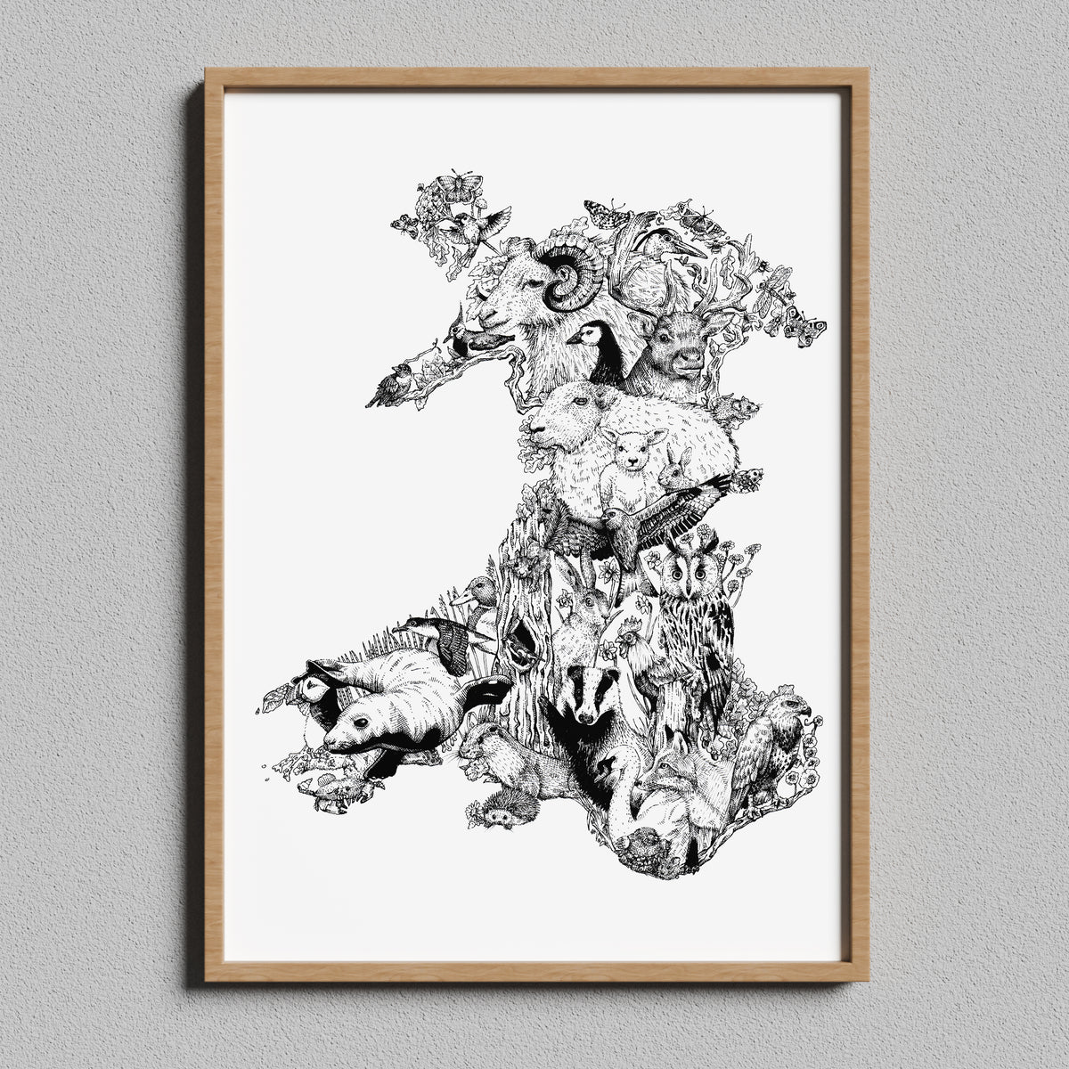 Wales Wildlife Map - A3 Giclée Fine Art Print